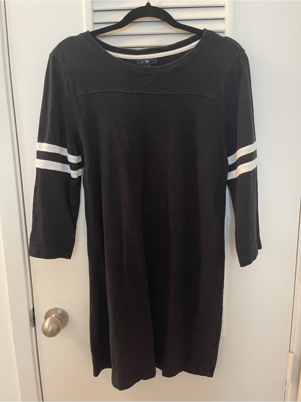 GAP Black Knit Dress with White Sleeve Stripes
